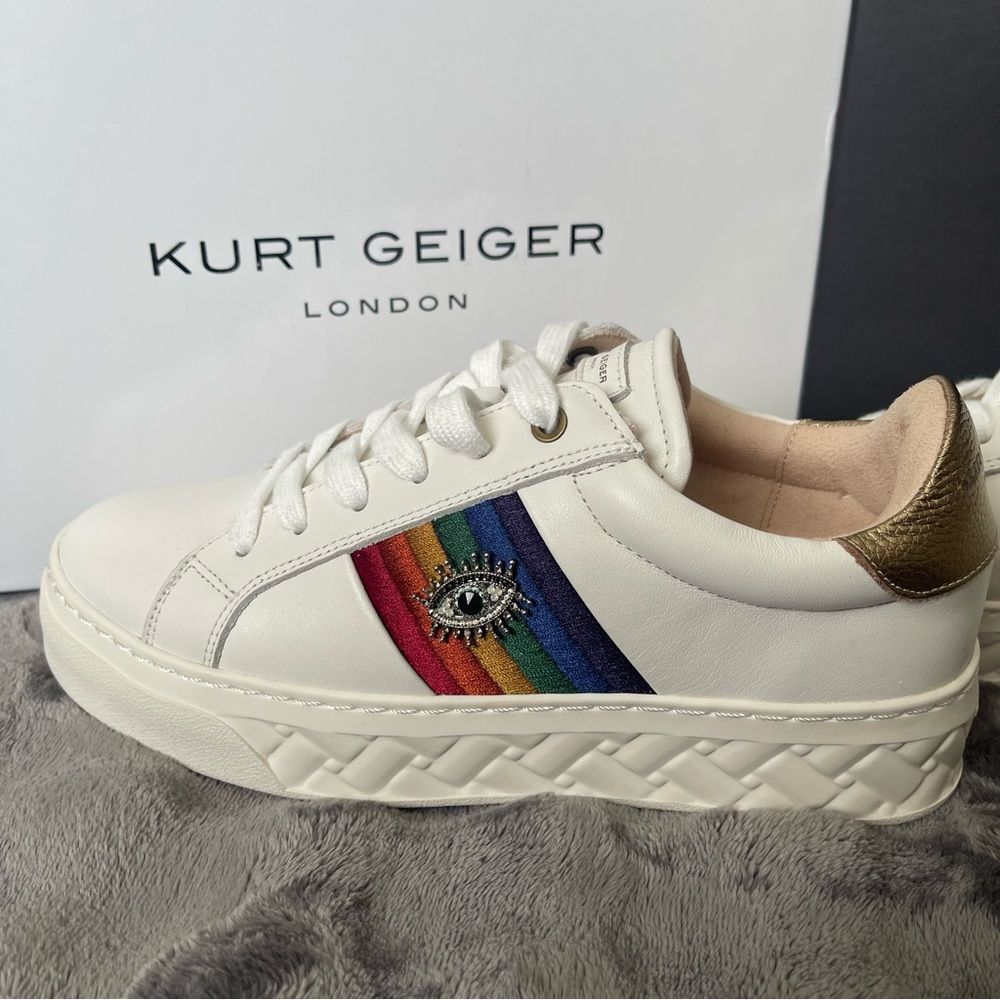 NEW Kurt Geiger London Brixton Lane Evil Eye Rainbow Low Top Leather Sneaker 7.5 - Picture 11 of 12